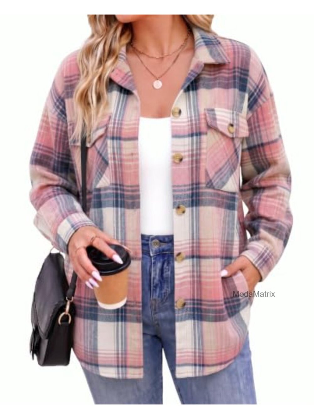 Plus Size Plaid Shacket Button Down Flannel Shirt Long Sleeve Casual Jacket